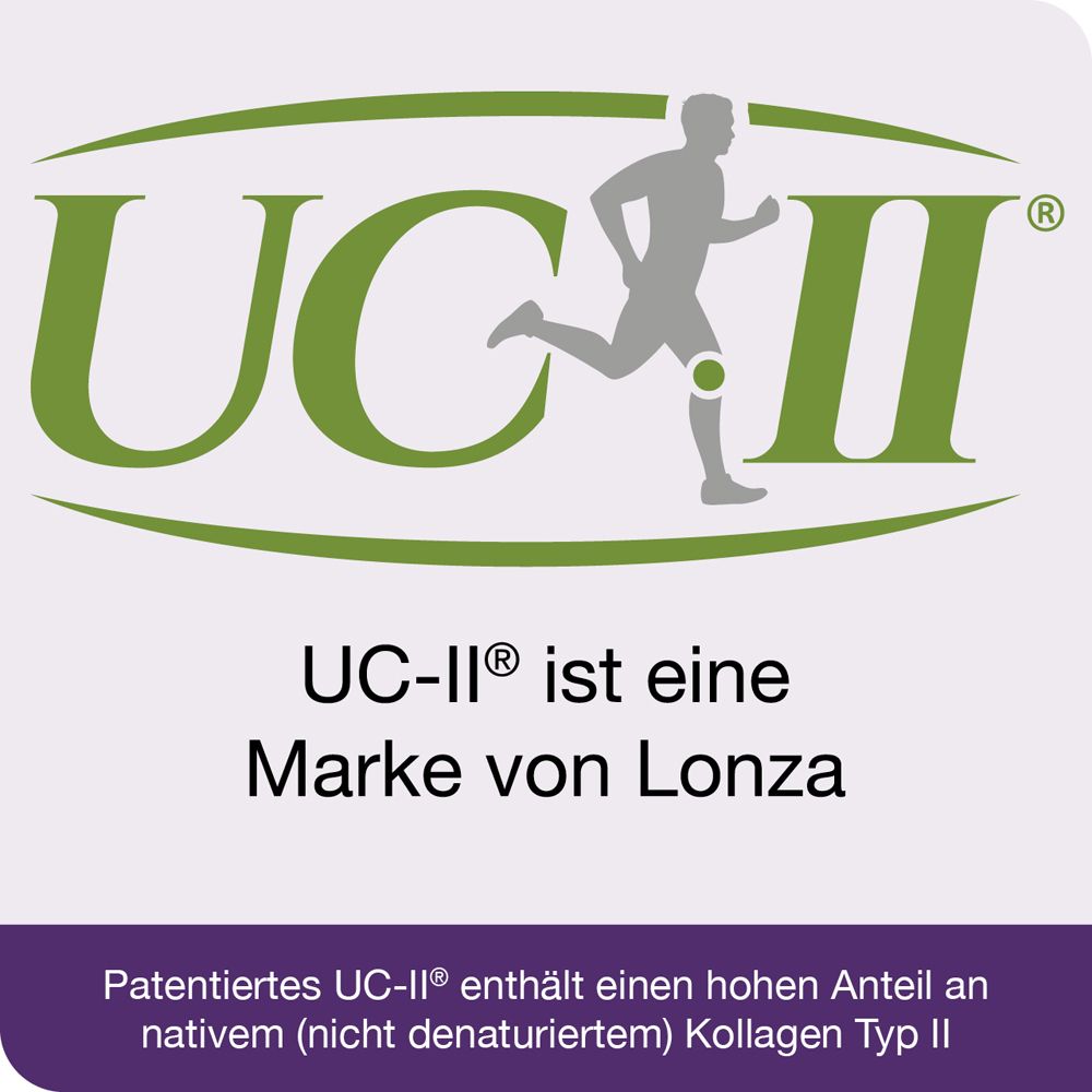 Logo UC-II®. Läufer-Silhouette. Text: UC-II® ist eine Marke von Lonza.
