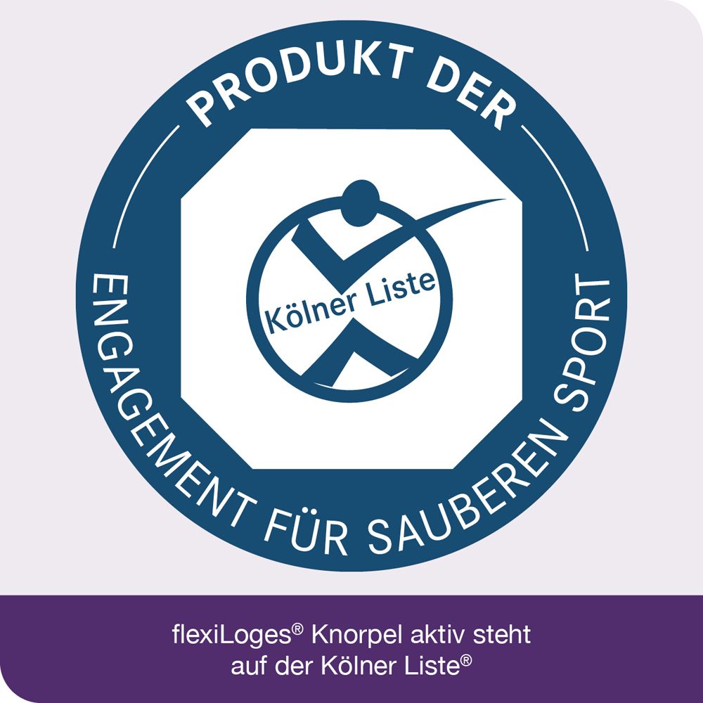 Logo Kölner Liste®. Text: flexiLoges® Knorpel aktiv steht auf der Kölner Liste®.