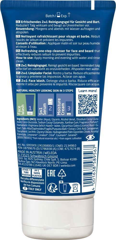 Weleda For Men 2in1 Face Wash - erfrischende porentiefe Reinigung für Gesicht und Bart