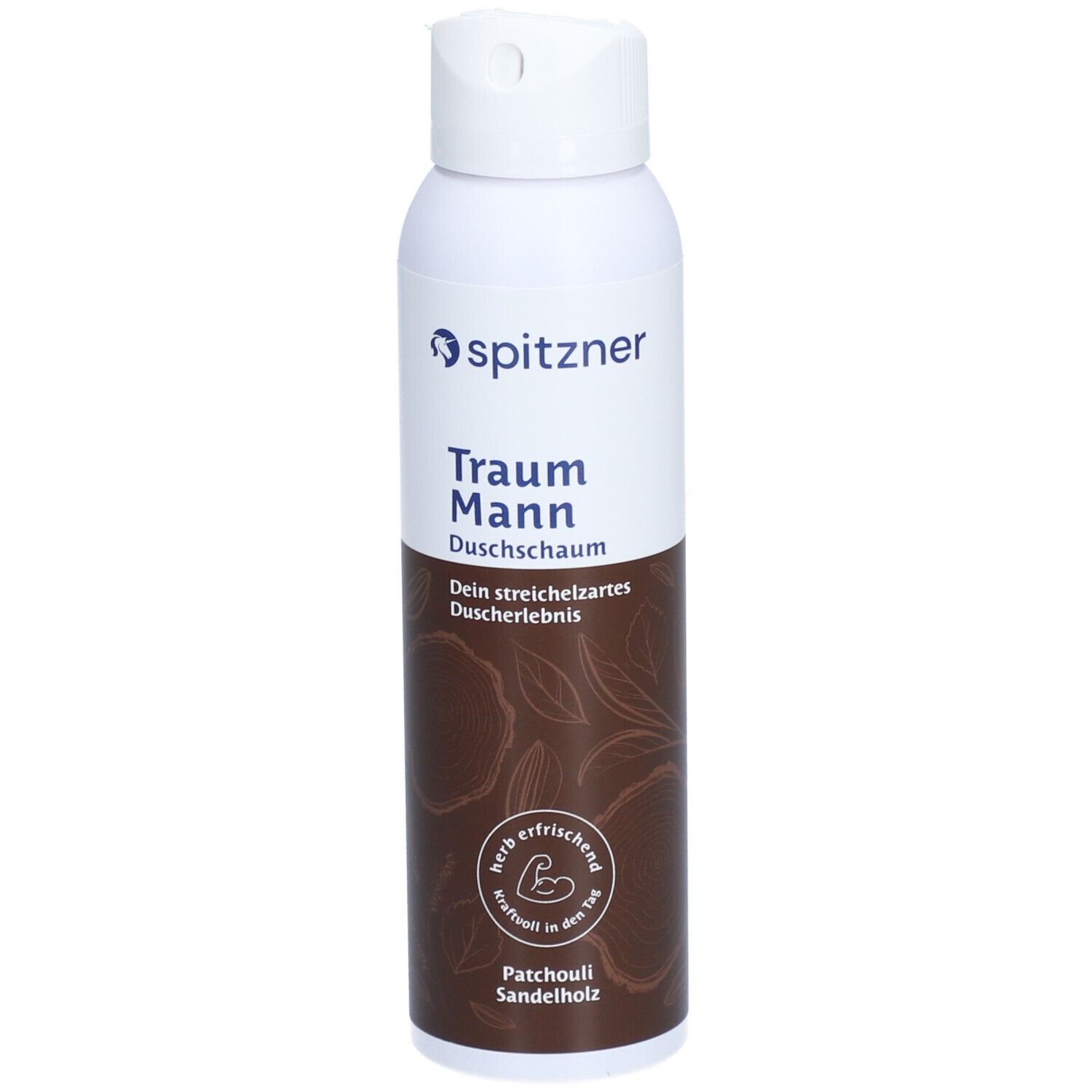Spitzner Traum Mann Duschschaum mit Patchouli Sandelholz Duft in brauner Dose.