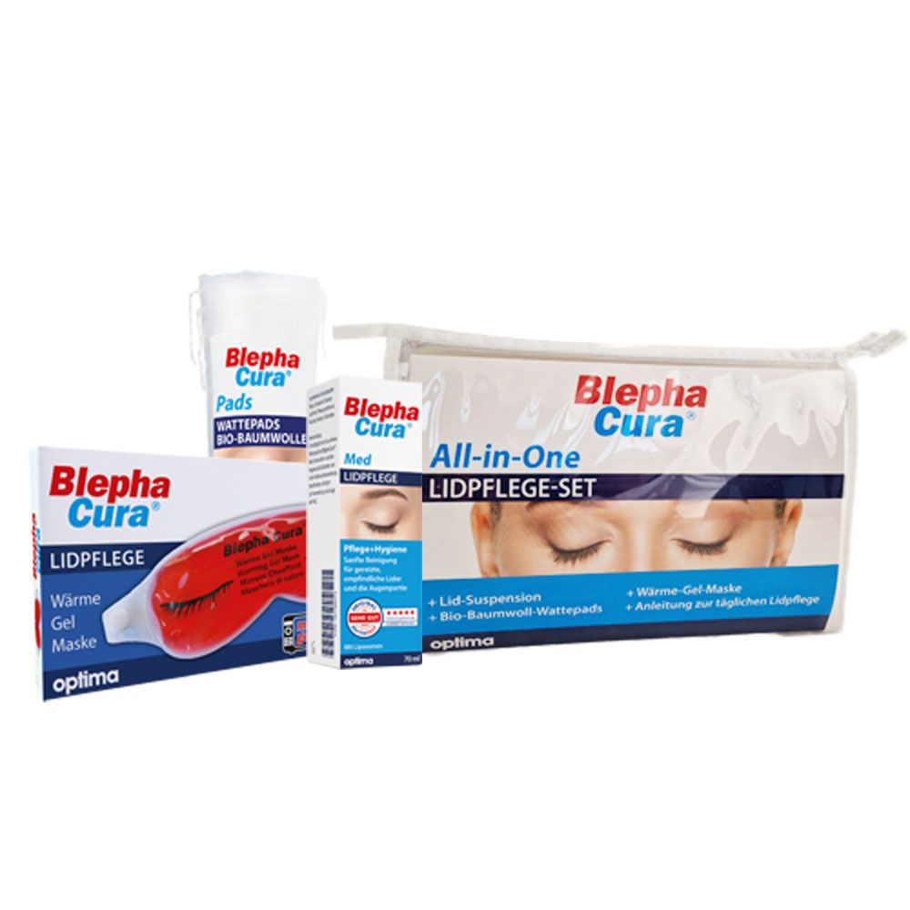 BlephaCura® All-in-One Lidpflege-Set mit Augenmaske, Suspension, Wattepads und Anleitung.
