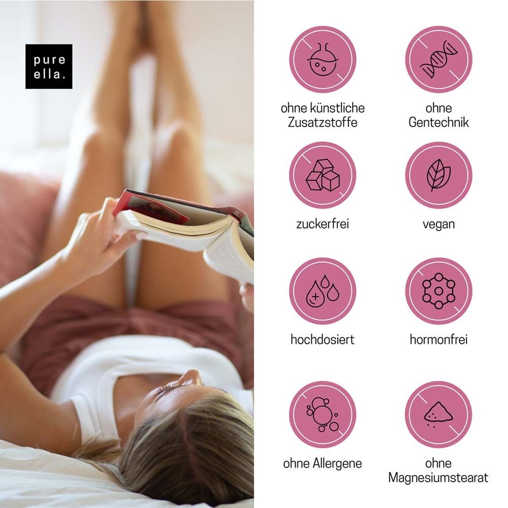 Infografik mit Symbolen: Ohne Zusatzstoffe, Gentechnik, Zucker, vegan, hochdosiert, hormonfrei, Allergene, Magnesium.