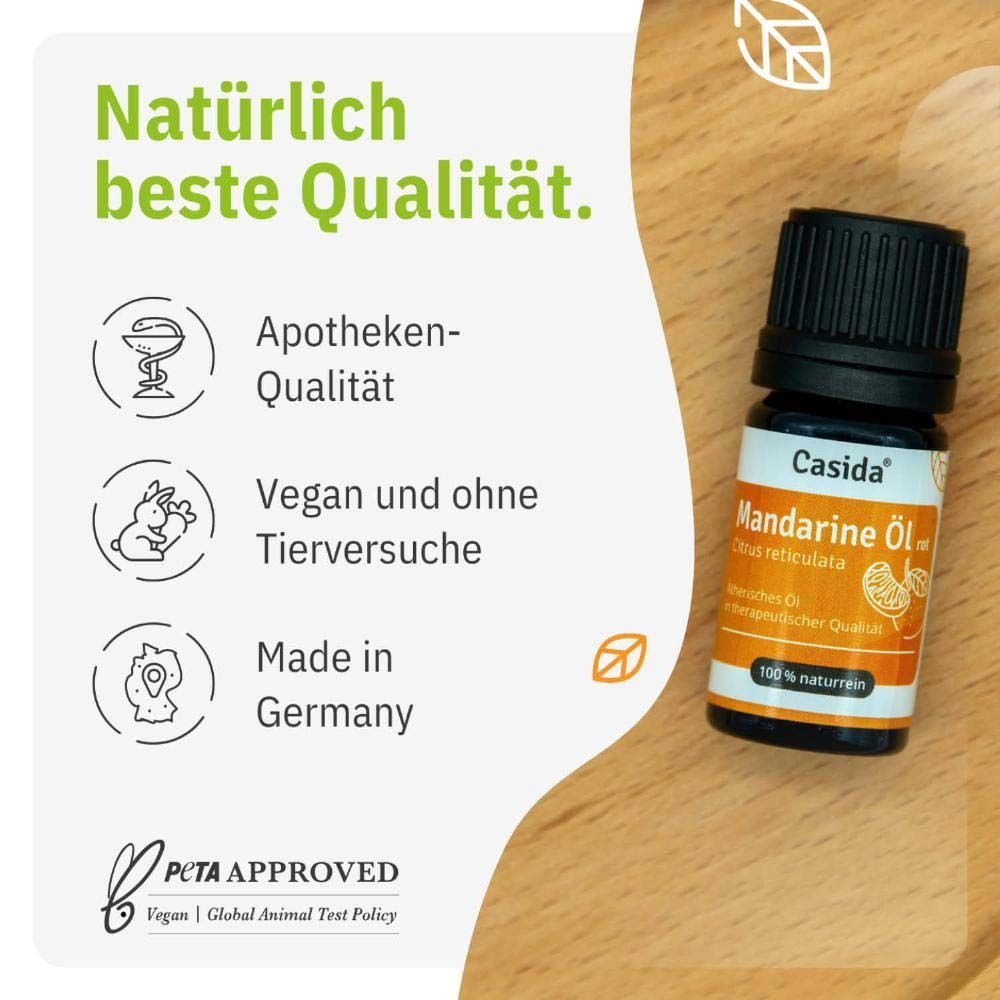 Produktflasche neben Text. Text: Apotheken-Qualität, Vegan und ohne Tierversuche, Made in Germany. PETA Approved.