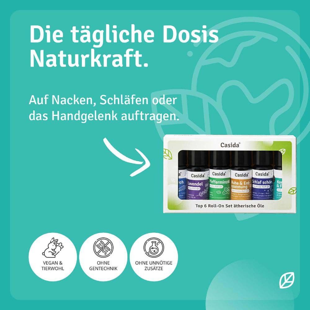Text mit der Aufschrift: Die tägliche Dosis Naturkraft. Auf Nacken, Schläfen oder das Handgelenk auftragen. Vegan & tierwohl, ohne Gentechnik, ohne Zusätze.