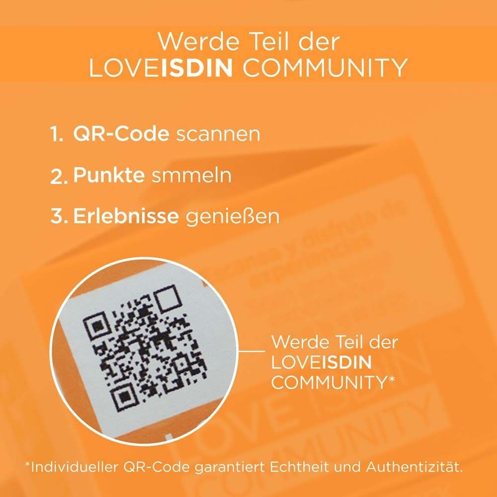 QR-Code auf orangefarbenem Hintergrund. Text: Werde Teil der LOVEISDIN COMMUNITY.
