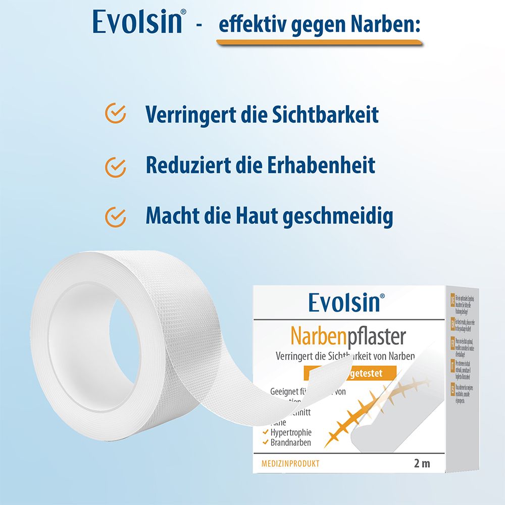 Evolsin® Transparentes Narbenpflaster – für Narben aller Art – Narbenpflaster aus Silikon reduziert sichtbar Narben - für eine einfache Behandlung (200 cm)