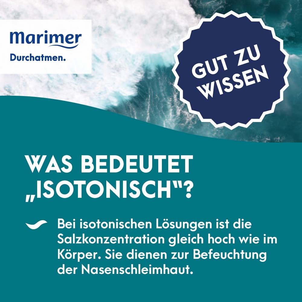 Infografik. Was bedeutet isotonisch? Salzkonzentration gleich hoch wie im Körper. Dient zur Befeuchtung der Nasenschleimhaut.
