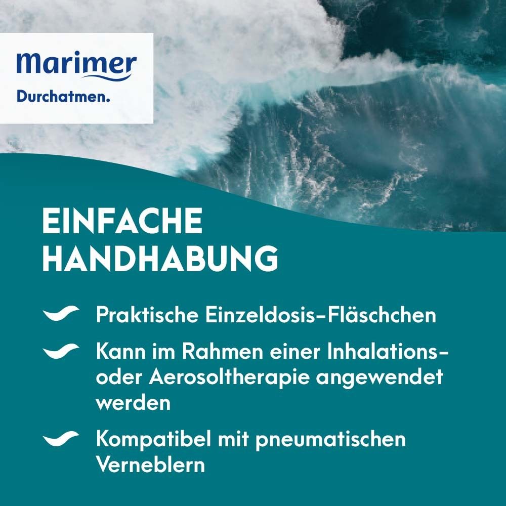 Informationen zu MARIMER Inhalation. Praktische Einzeldosis-Fläschchen. Kompatibel mit Verneblern.