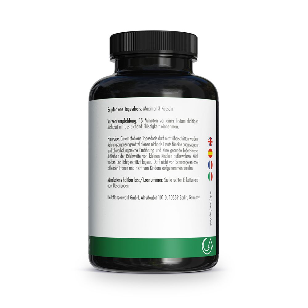 Rückseite Dose GREEN NATURALS Ashwagandha mit Nährwertangaben.