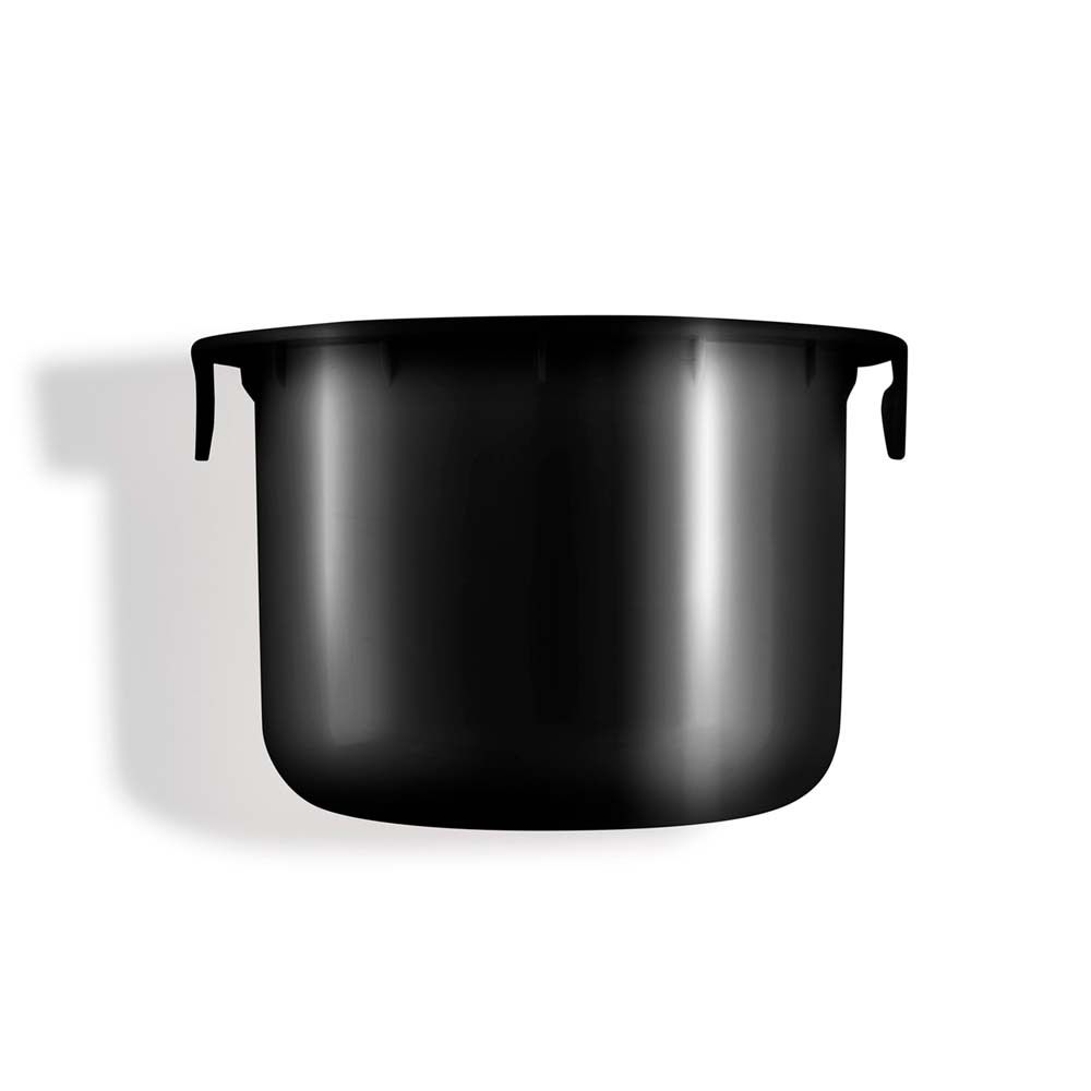 Schwarzer Nachfüllbehälter. Zylindrische Form mit zwei seitlichen Griffen. Für LIERAC Premium Creme.