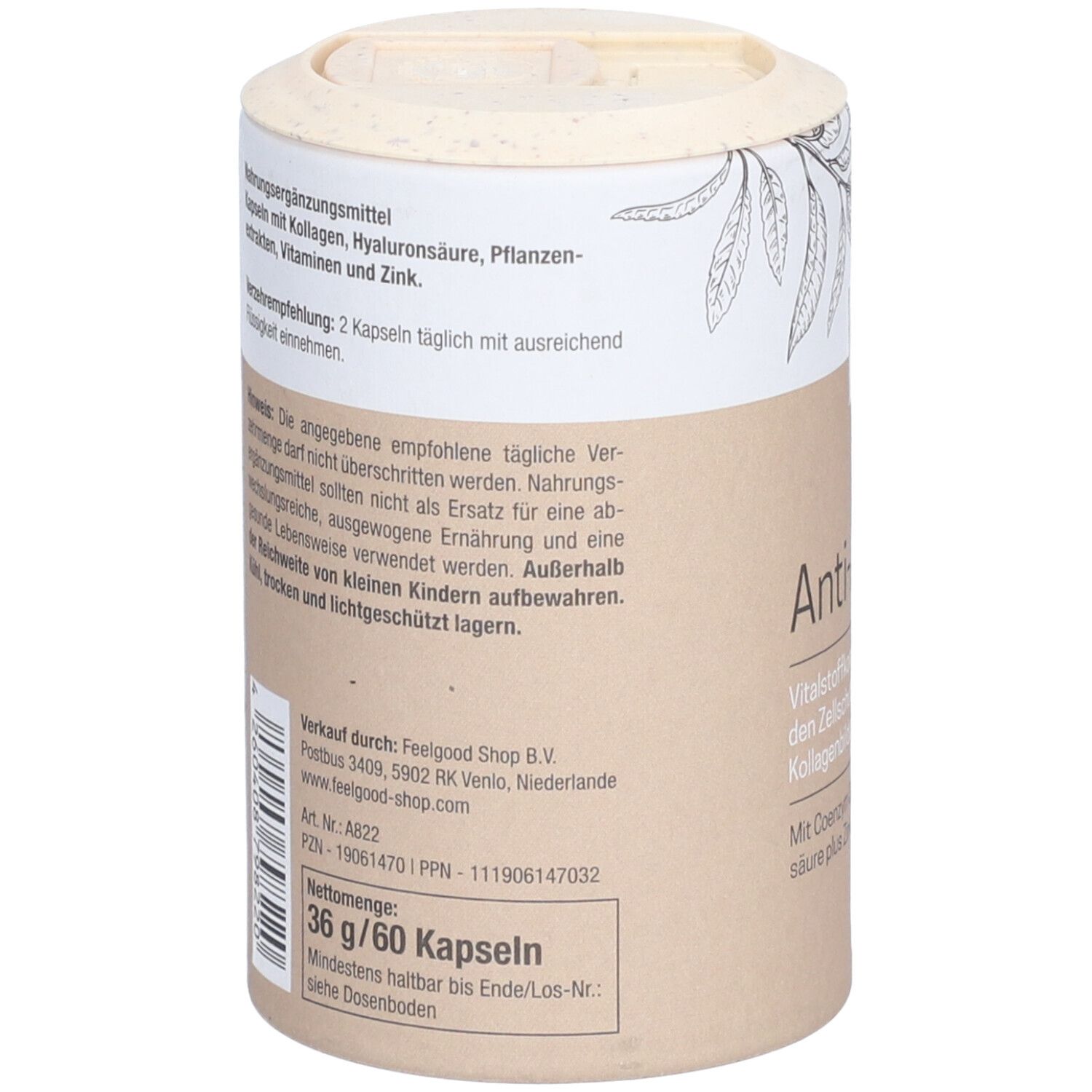 Rückseite der Dose. Enthält Informationen zu Inhaltsstoffen, Verzehrempfehlung und Hersteller.