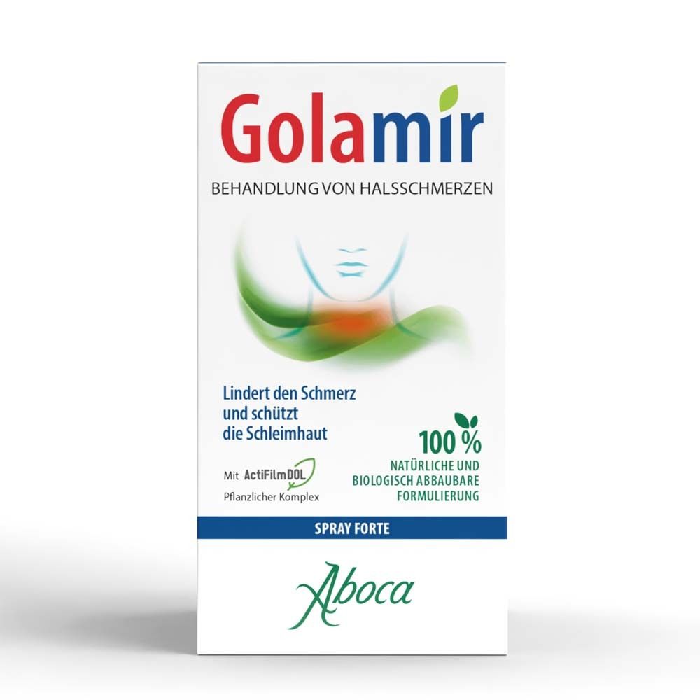 Produktverpackung mit Produktnamen und Text. Aboca-Logo. 100% natürliche Formel. Spray Forte.