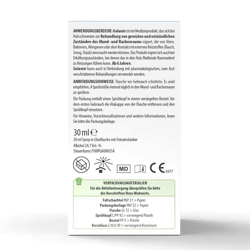 Rückseite der Produktverpackung mit Text. MD-Kennzeichnung. CE-Kennzeichnung. 30 ml.