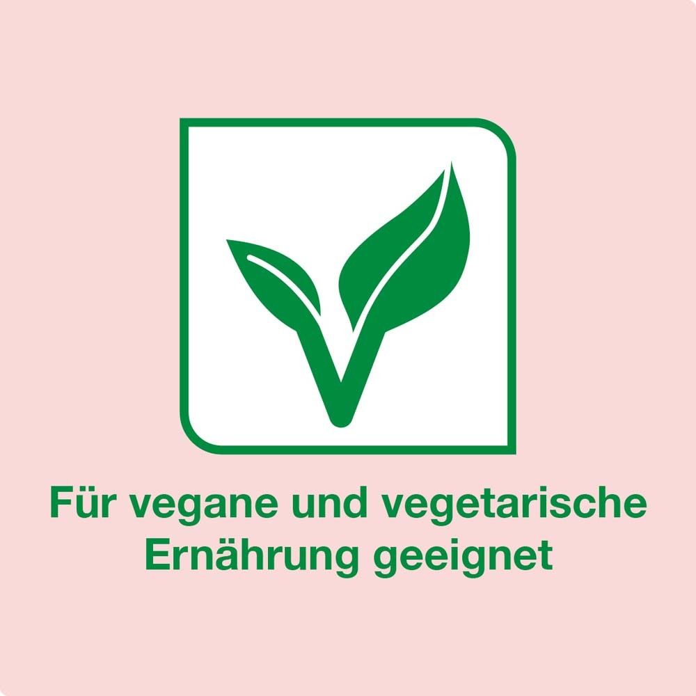 Logo mit grünen Blättern und Text: Für vegane und vegetarische Ernährung geeignet.