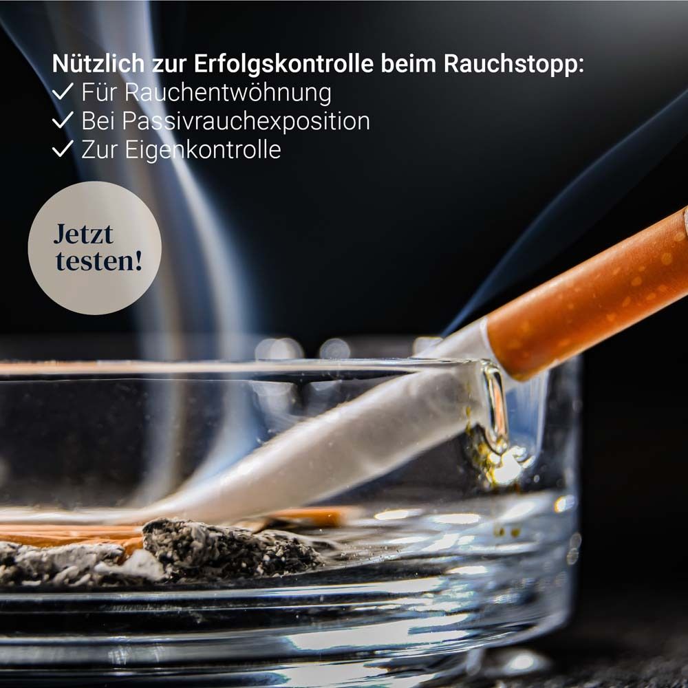 Zigaretten in Aschenbecher. Dampf. Text: Jetzt testen!