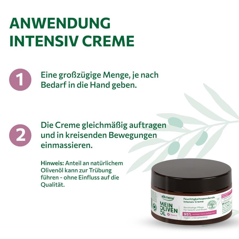 Anwendung der Intensiv Creme. Schritt 1: Creme in die Hand geben. Schritt 2: Einmassieren.