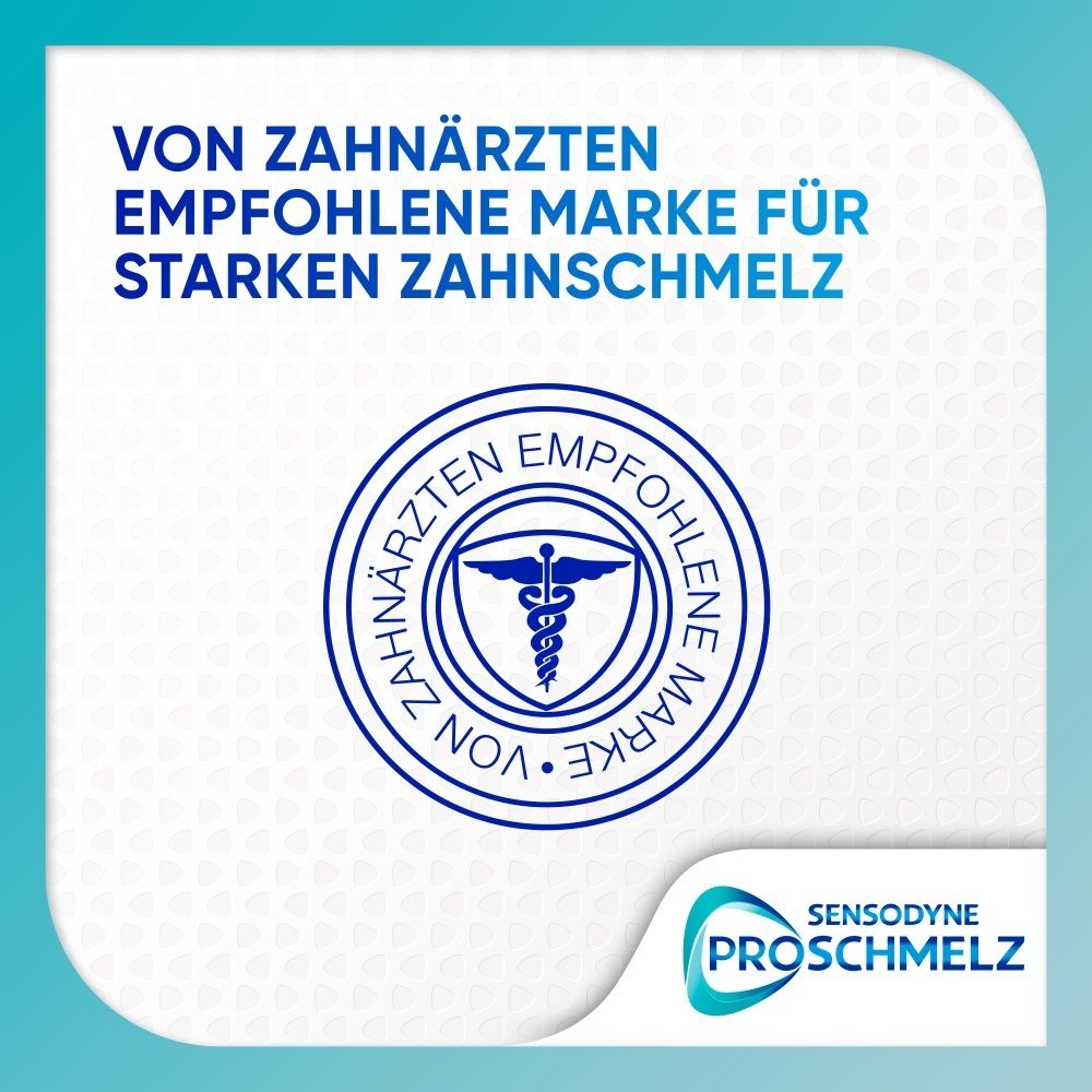 Zahnärzte empfohlene Marke für starken Zahnschmelz. Sensodyne ProSchmelz.