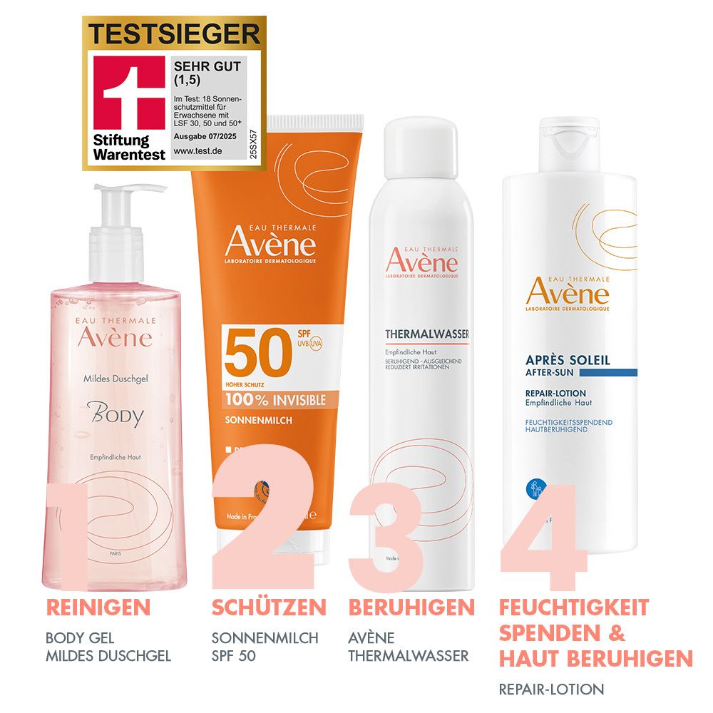 Rückseite einer orangefarbenen Tube. Text und Symbole. Marke: Pierre Fabre Dermo-Cosmétique.