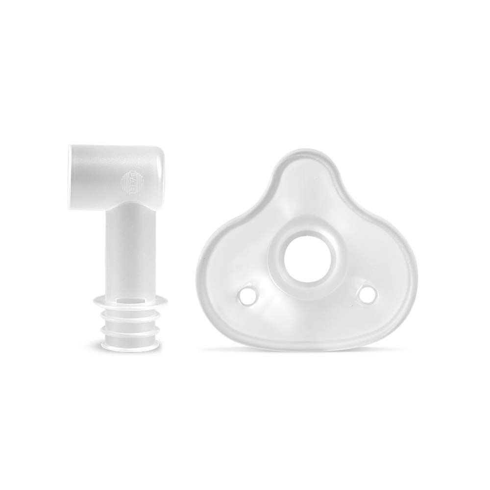 BABY Winkel und Maske. Transparente Teile. Winkelstück mit Rillen. Maske mit zwei Löchern.