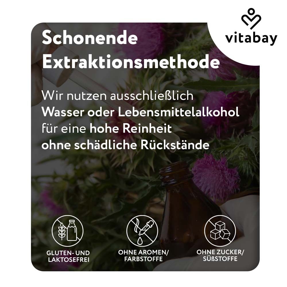 Nahaufnahme. Text: Schonende Extraktionsmethode. Gluten- und laktosefrei. Ohne Aromen/Farbstoffe.