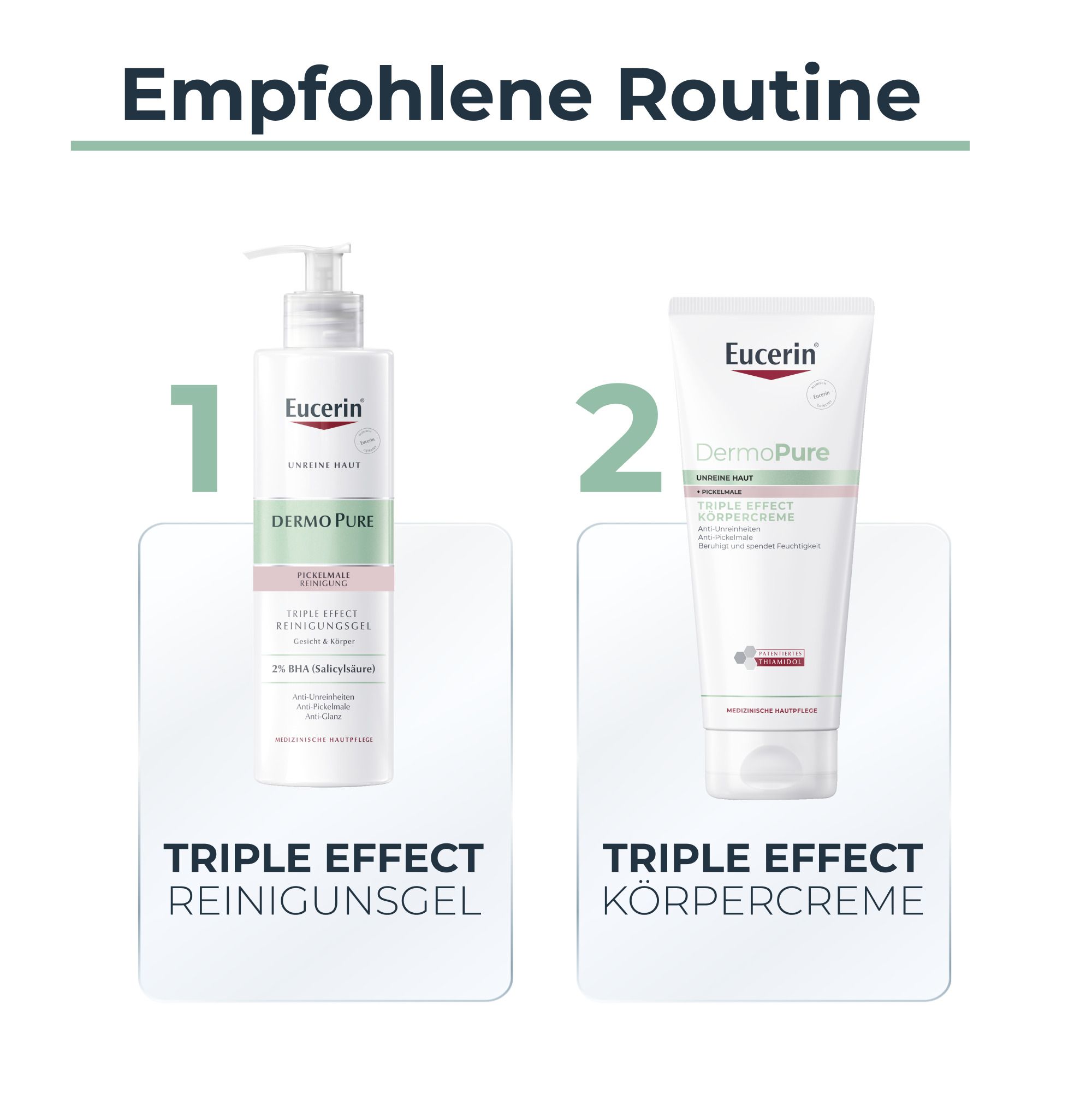 Eucerin DermoPure Triple Effect Körpercreme – beruhigende Hautcreme zur Akne Behandlung – reduziert Pickelmale am Körper