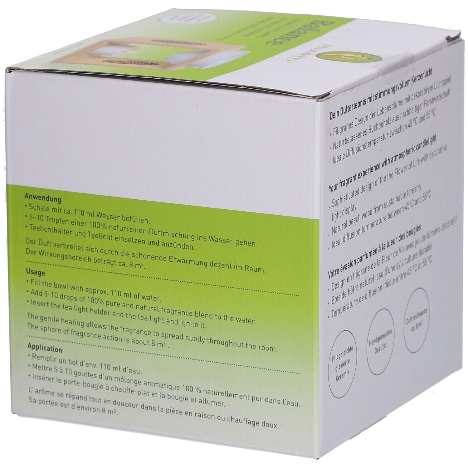 Duftlampe Aus Bambus & Keramik – Größe M, 9,5x9,5cm, Natur & Weiß – Für ätherische Öle & Wellness