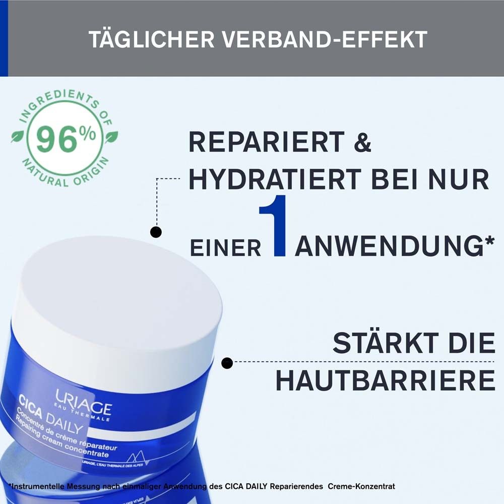 Produkt und Text. Text: Täglicher Verband-Effekt. Repariert & hydratisiert bei nur 1 Anwendung.
