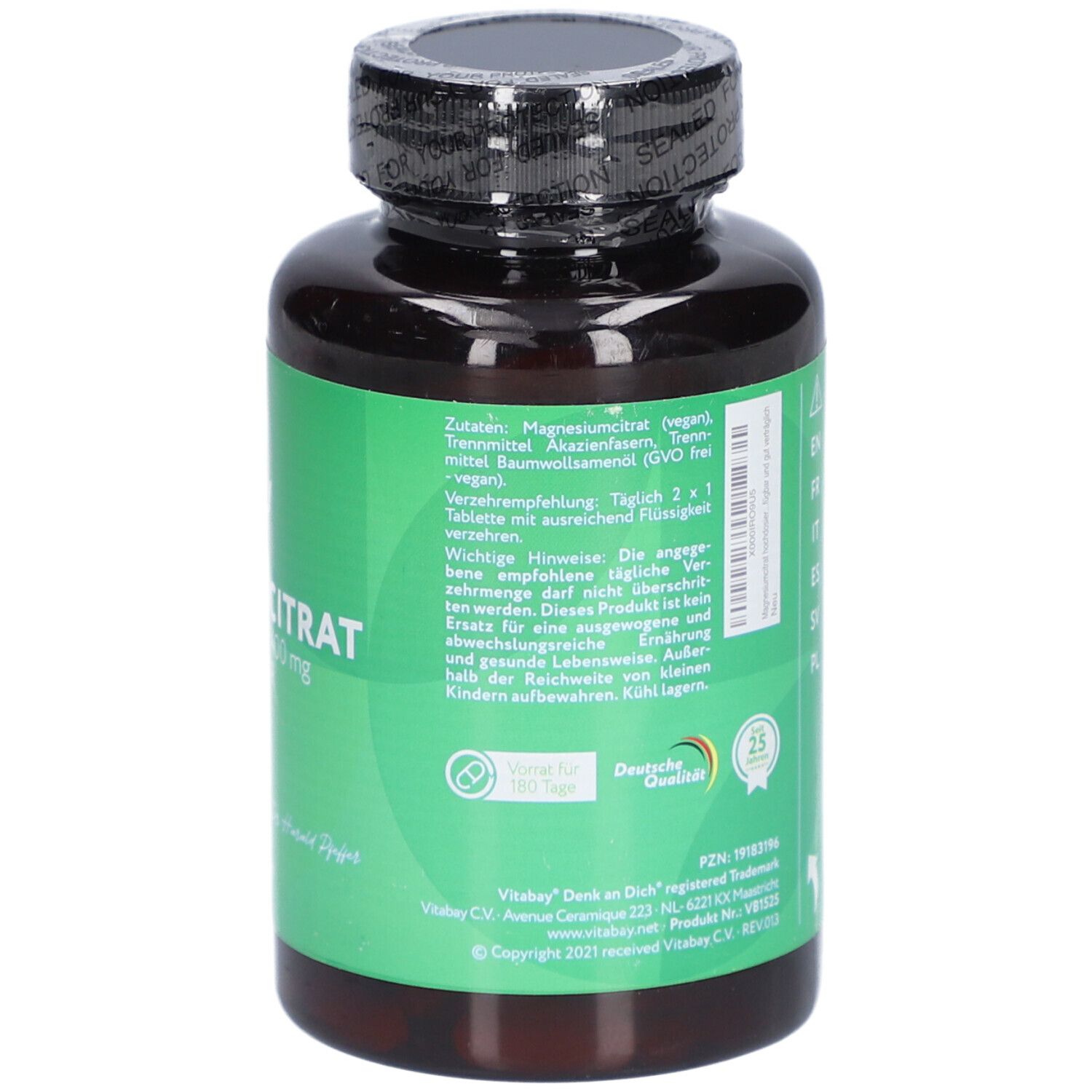Vitabay Magnesiumcitrat – Hochdosiert 400 mg Elementar