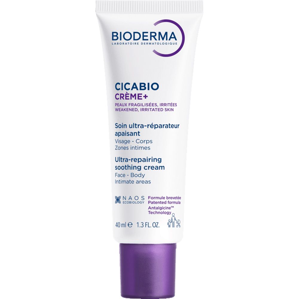 Bioderma Cicabio Crème+ Tube mit 40ml ultra-reparierender, beruhigender Creme für Gesicht, Körper und Intimbereiche.