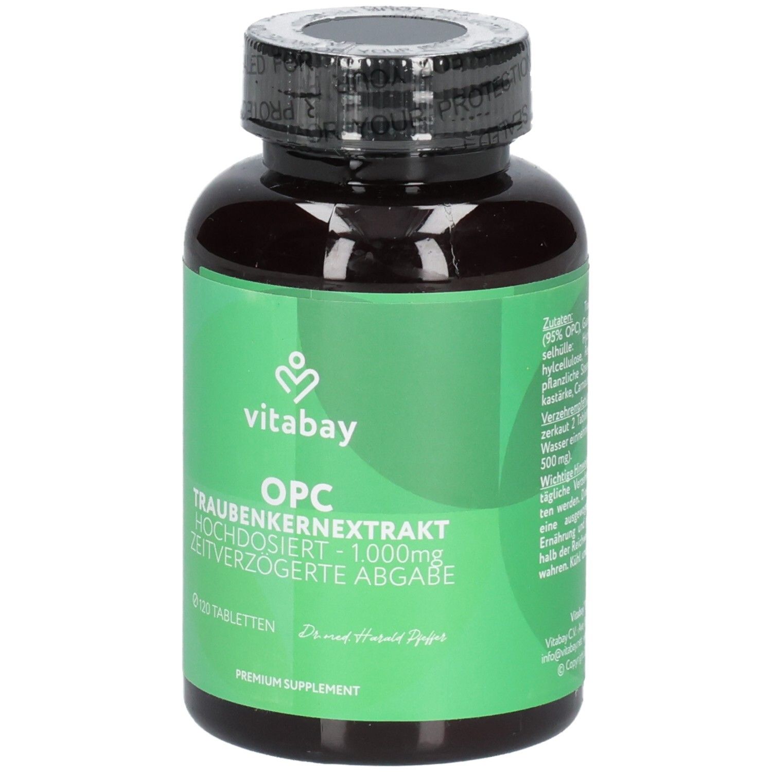 Vitabay OPC Traubenkernextrakt Flasche mit 120 Tabletten, hochdosiert, Zeitverzögerte Abgabe.