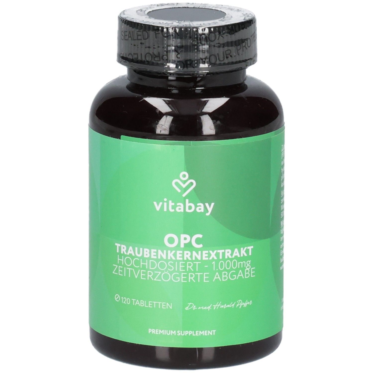Vitabay OPC Traubenkernextrakt Flasche mit 120 Tabletten, hochdosiert, Zeitverzögerte Abgabe.
