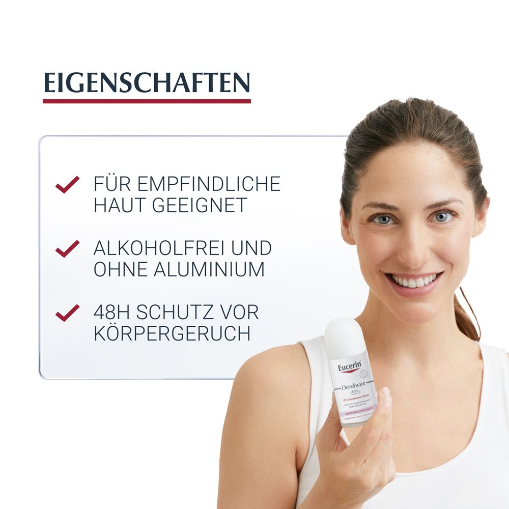 Eucerin Doppelpack Deodorant Roll-on Empfindliche Haut 48h 0% Aluminium – schützt empfindliche Haut vor Körpergeruch