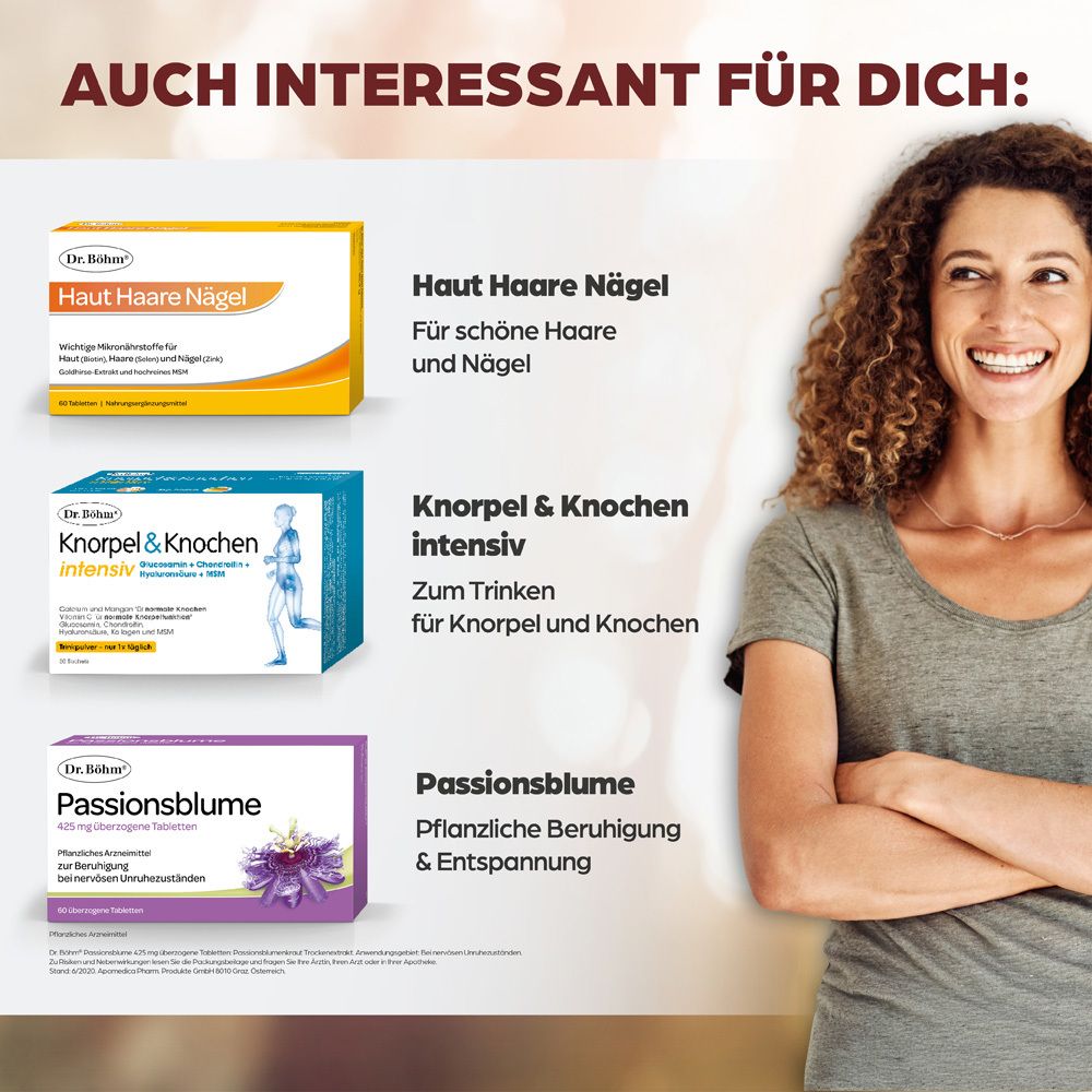 Zwei Radfahrer auf dem Land. Zitat: "Seit ich Knorpel & Knochen von Dr. Böhm einnehme..." Sterne.