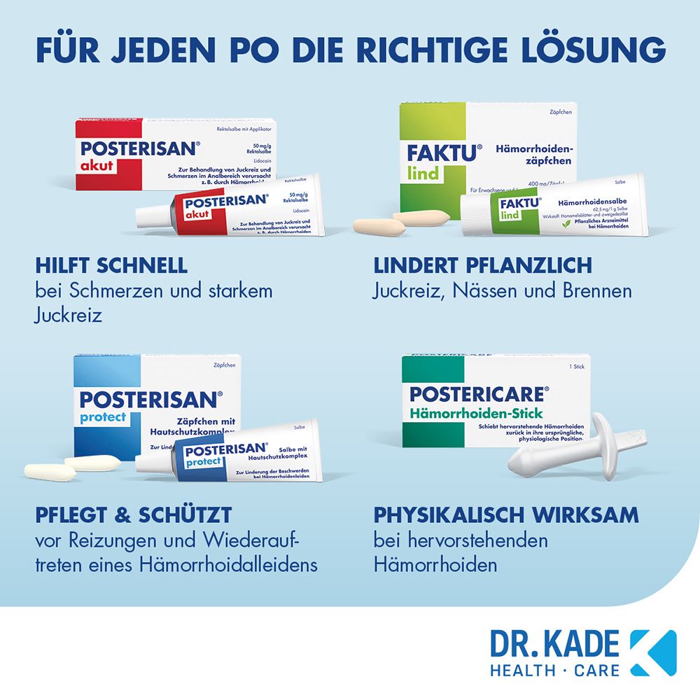 Posterisan akut, Faktu lind, Posterisan protect, Postericare: Produktübersicht.