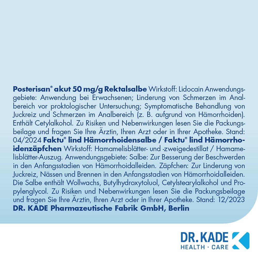Posterisan akut Salbe und Faktu lind Zäpfchen: Produktinformationen.