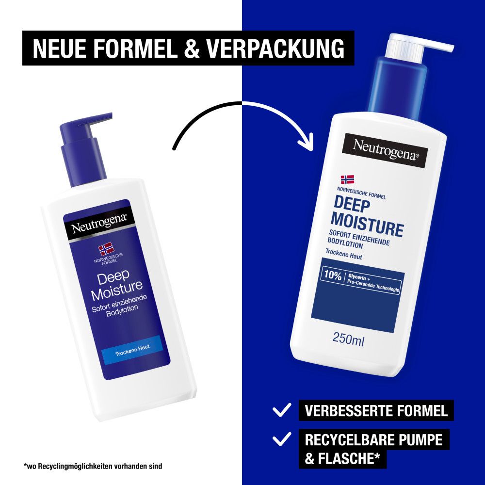 Neutrogena Norwegische Formel Deep Moisture sofort einziehende Bodylotion (250 ml) für mehr Feuchtigkeit bei trockener Haut