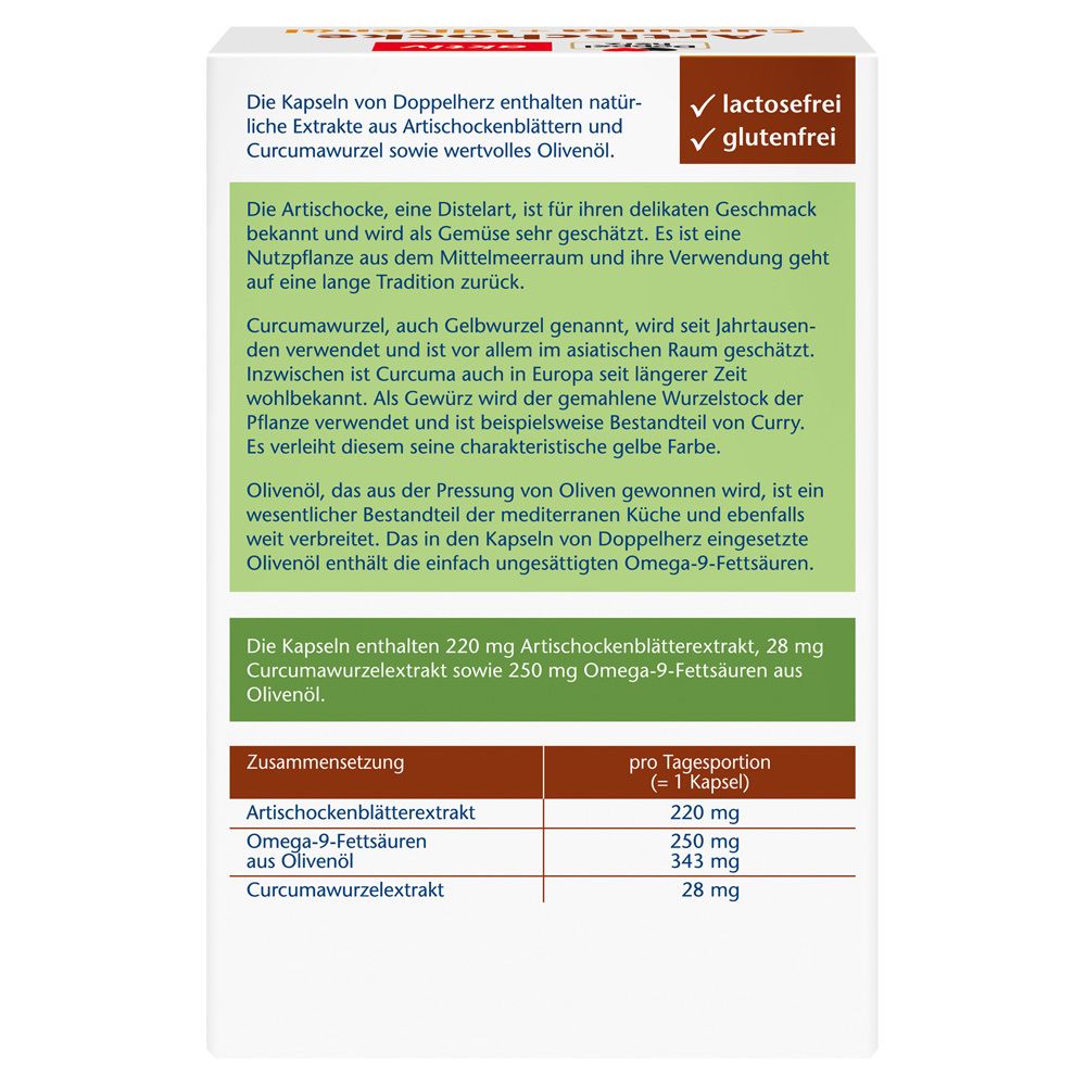 Rückseite der Schachtel mit Informationen zu den Inhaltsstoffen und Nährwerten. Text in deutscher Sprache.