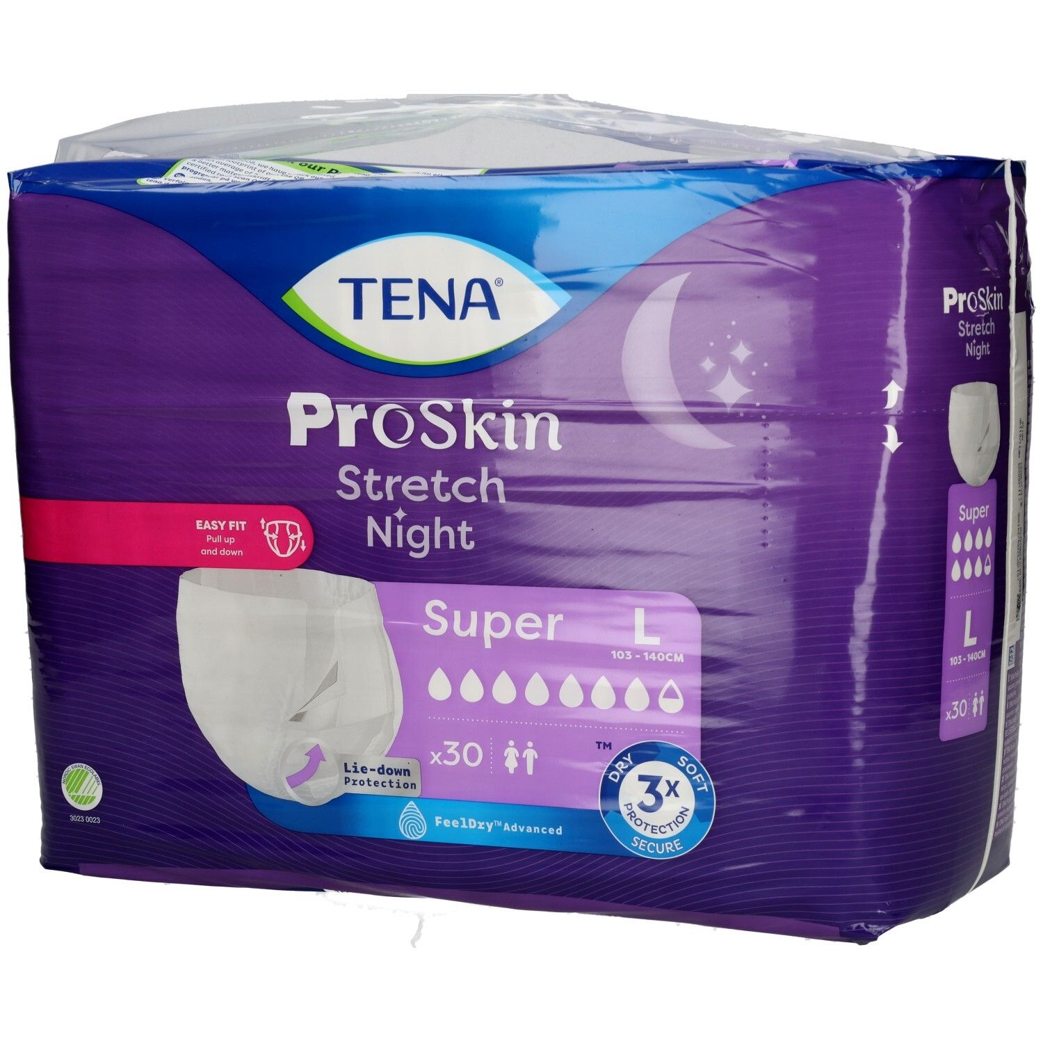 TENA ProSkin Stretch Night Super L Inkontinenz-Schutzhose, 30 Stück. Mit "Easy Fit" und "Lie-down Protection".