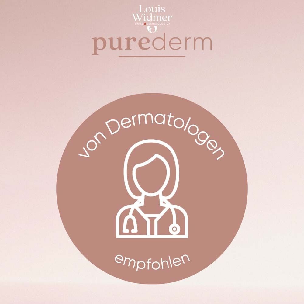 Runder Aufkleber. Text: Von Dermatologen empfohlen.