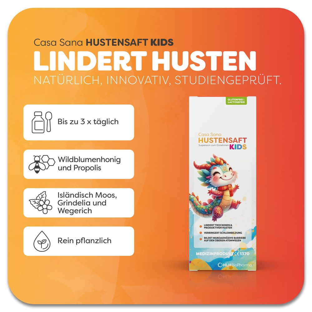 Casa Sana HUSTENSAFT KIDS - Mit Grindelia, isländisch Moos, Propolis, Wegerich, Wildblumenhonig und ätherischem Öl aus Kiefernblättern