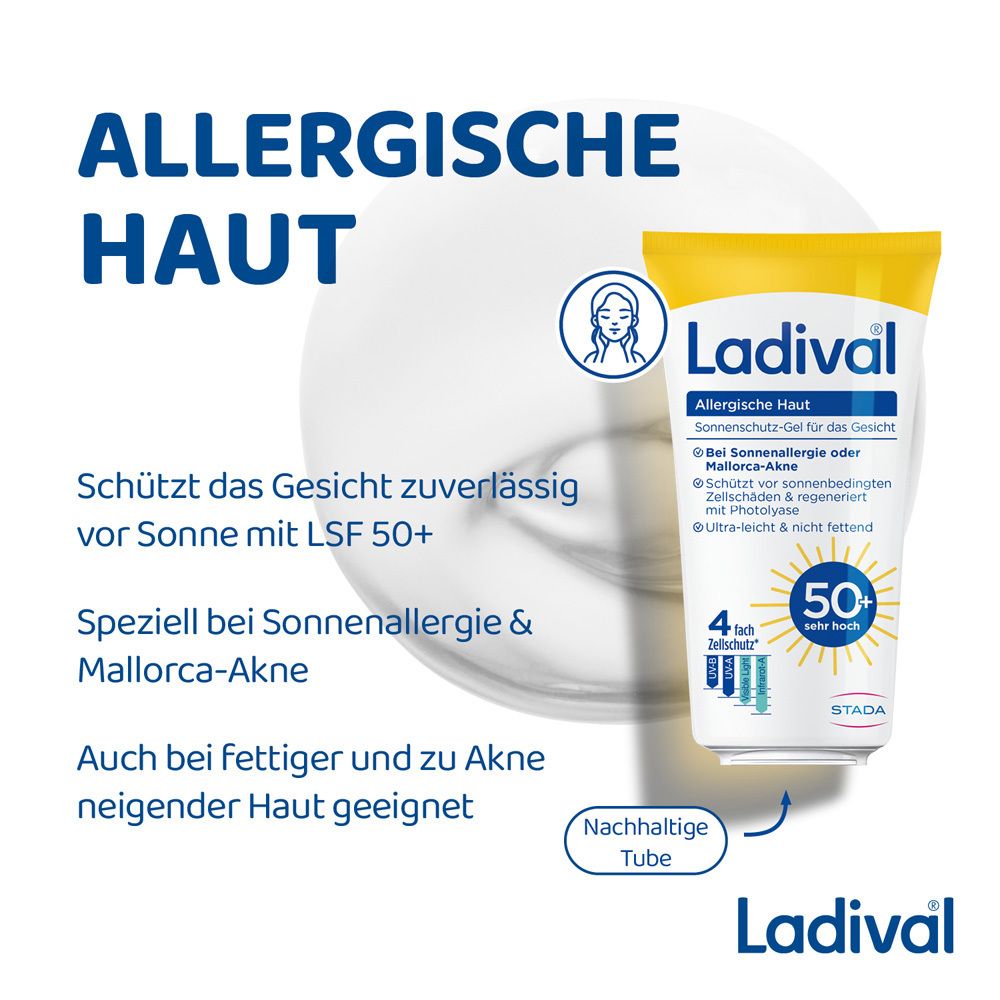 Ladival® Allergische Haut Sonnenschutz-Gel Gesicht. Schützt vor Sonne mit LSF 50+. STADA.