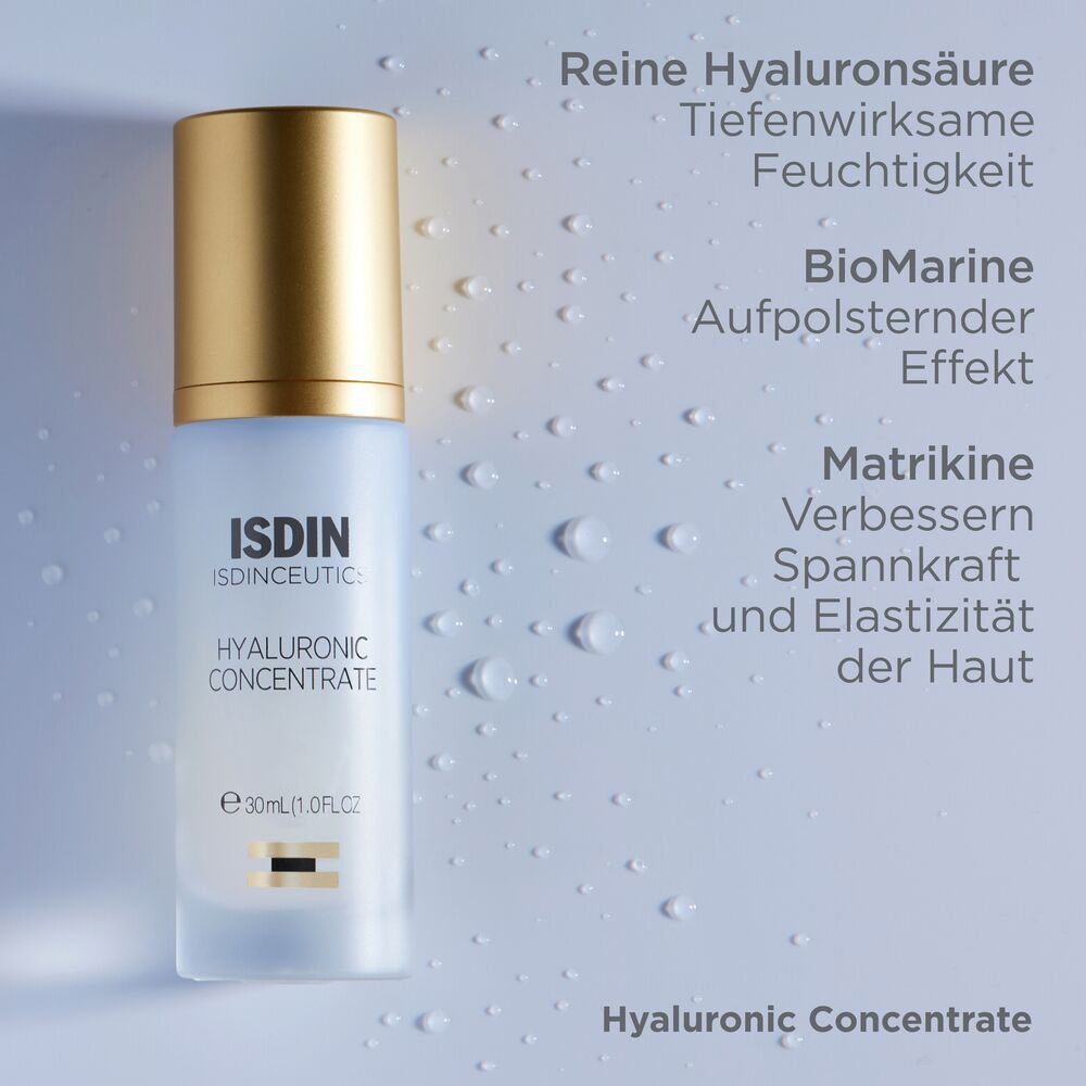 Isdin Hyaluronic Concentrate Serum mit Textangaben zu Inhaltsstoffen.