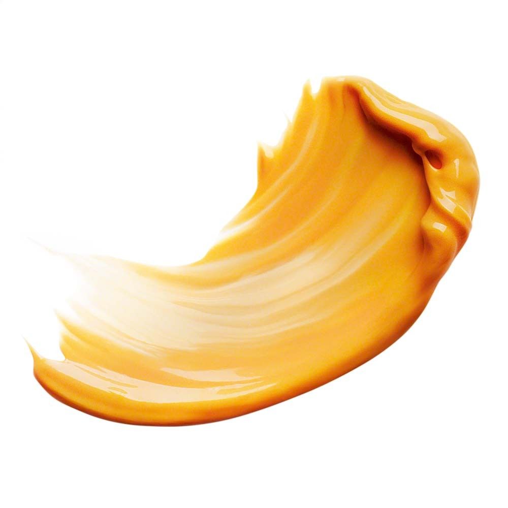 Gelbliche Creme-Textur. Glatte, geschwungene Form. Auf weißem Hintergrund.