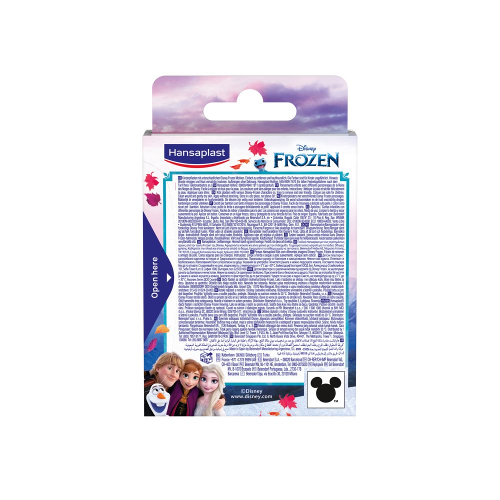 Rückseite der Hansaplast Disney FROZEN 2 Pflasterpackung. Text und Logos.