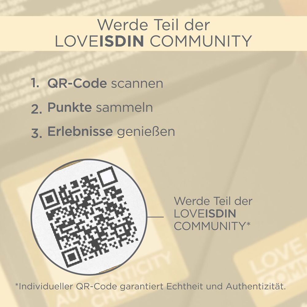 QR-Code und Text: Werde Teil der LOVEISDIN COMMUNITY. Scannen, Punkte sammeln, Erlebnisse genießen.
