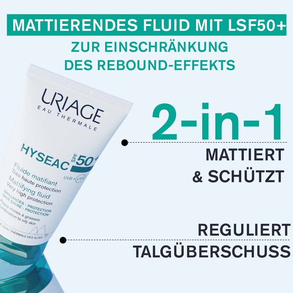 Uriage Hyséac Mattierendes Fluid mit LSF50+. 2-in-1: mattiert & schützt, reguliert Talgüberschuss.