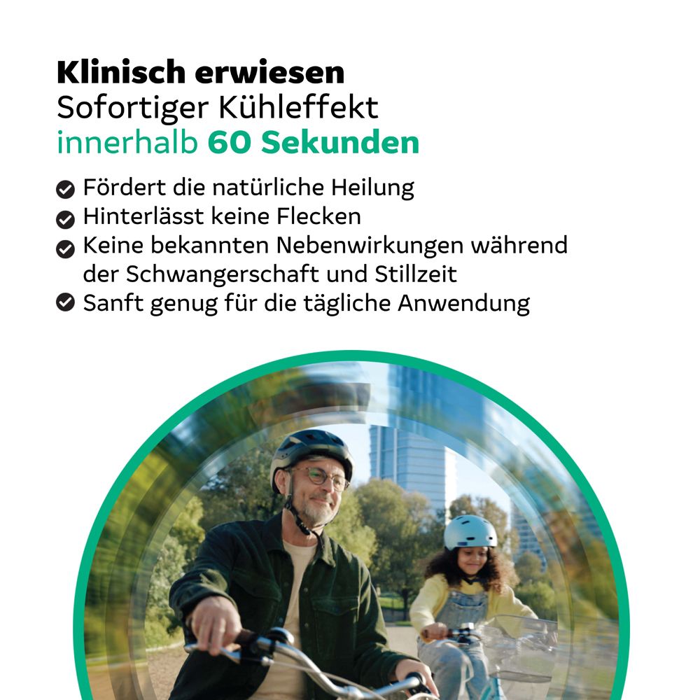 Klinisch erwiesen: Sofortiger Kühleffekt innerhalb 60 Sekunden. Fördert Heilung, hinterlässt keine Flecken. Sicher während Schwangerschaft und Stillzeit.