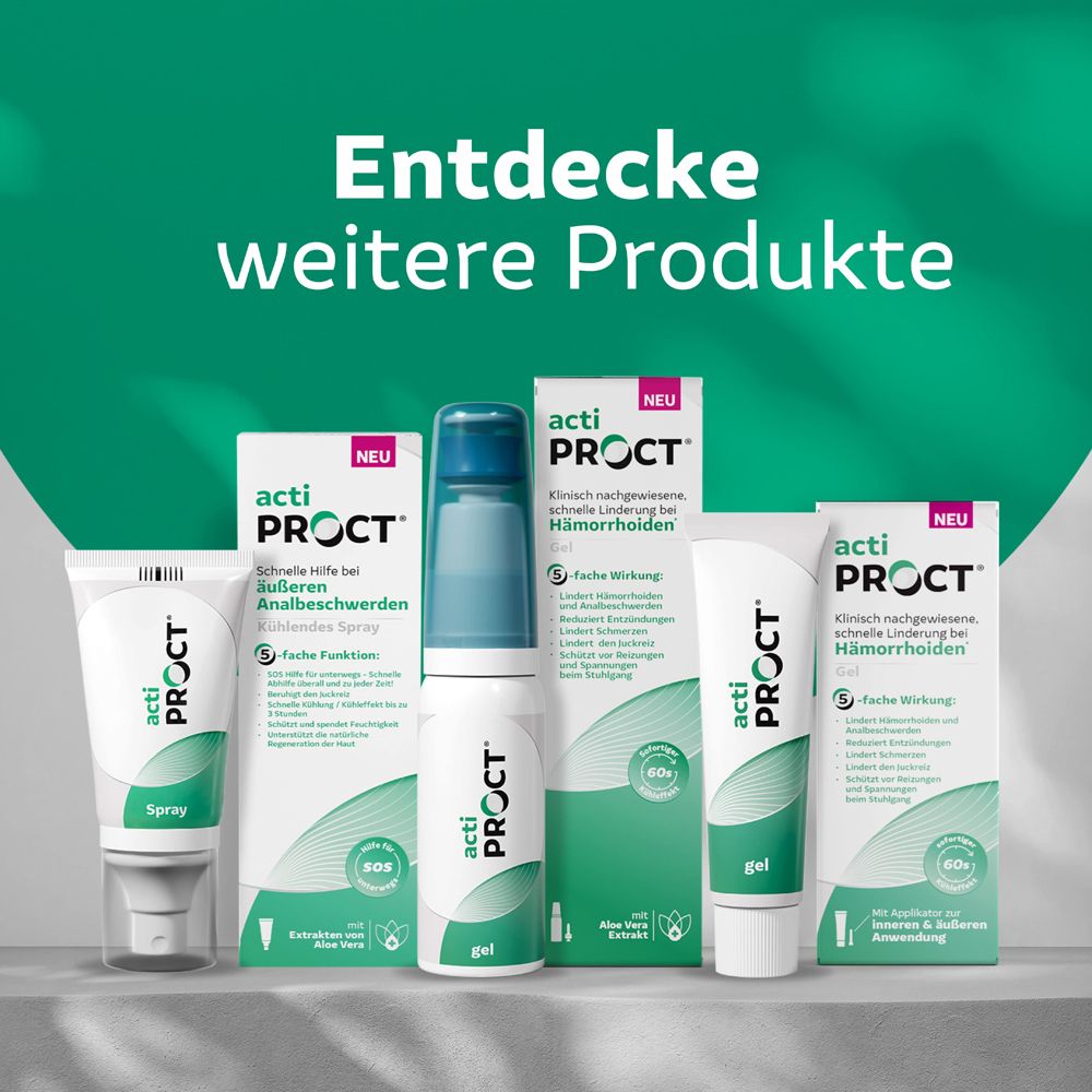 Entdecke weitere Produkte: Kühlendes Spray, Gel und weitere Varianten zur Linderung von Analbeschwerden und Hämorrhoiden.