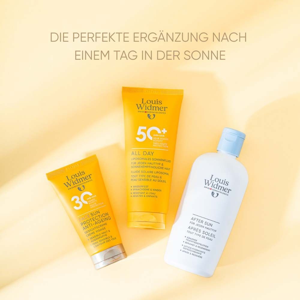Drei Produkte: Sonnencreme, After Sun. Text: Die perfekte Ergänzung nach einem Tag in der Sonne.