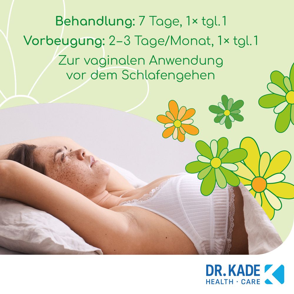 Anwendungshinweise für KadeFlora Milchsäureovula. Frau liegt im Bett.